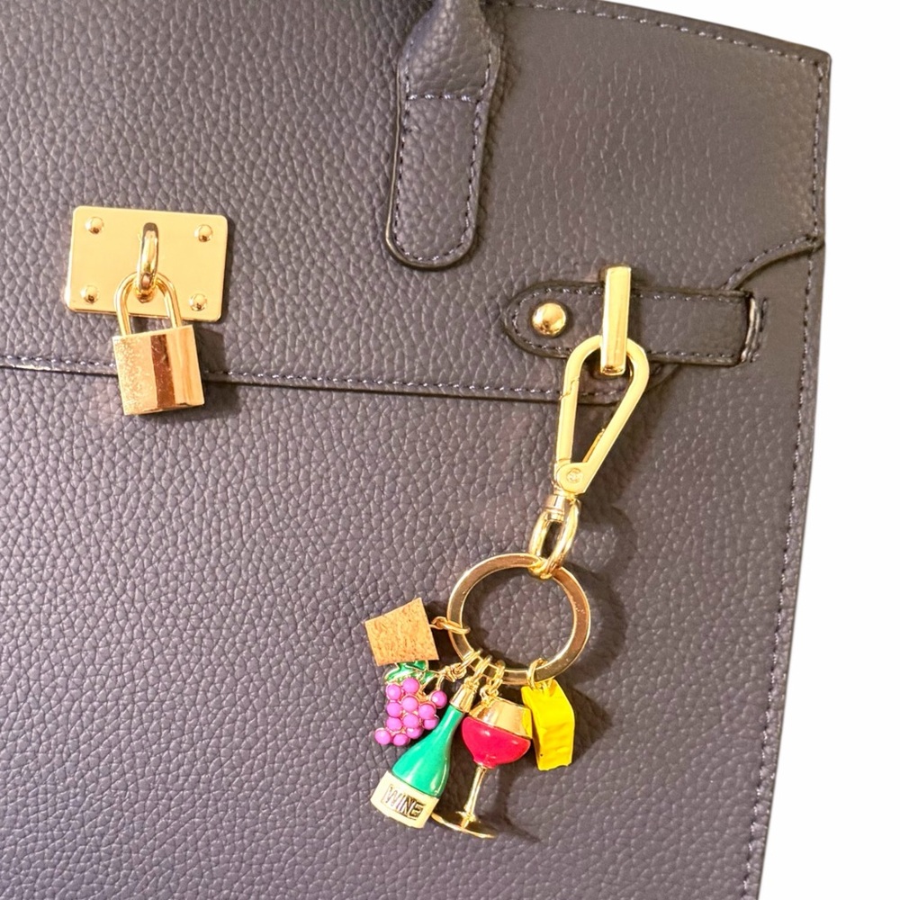 True to Form Wine Lover Handbag Charm Keychain NIB Wine, Cheese Bottle Bag Charm